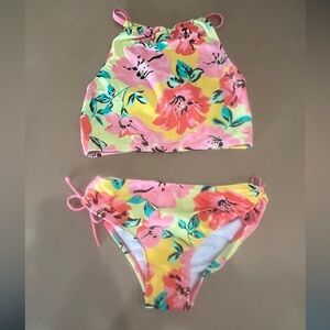 🌼 Yellow & Coral Floral Two-Piece Bikini (Youth)